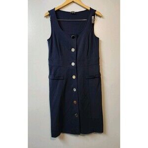 Ann Taylor Navy Blue Sleeveless Silver Button Down Dress Size 6